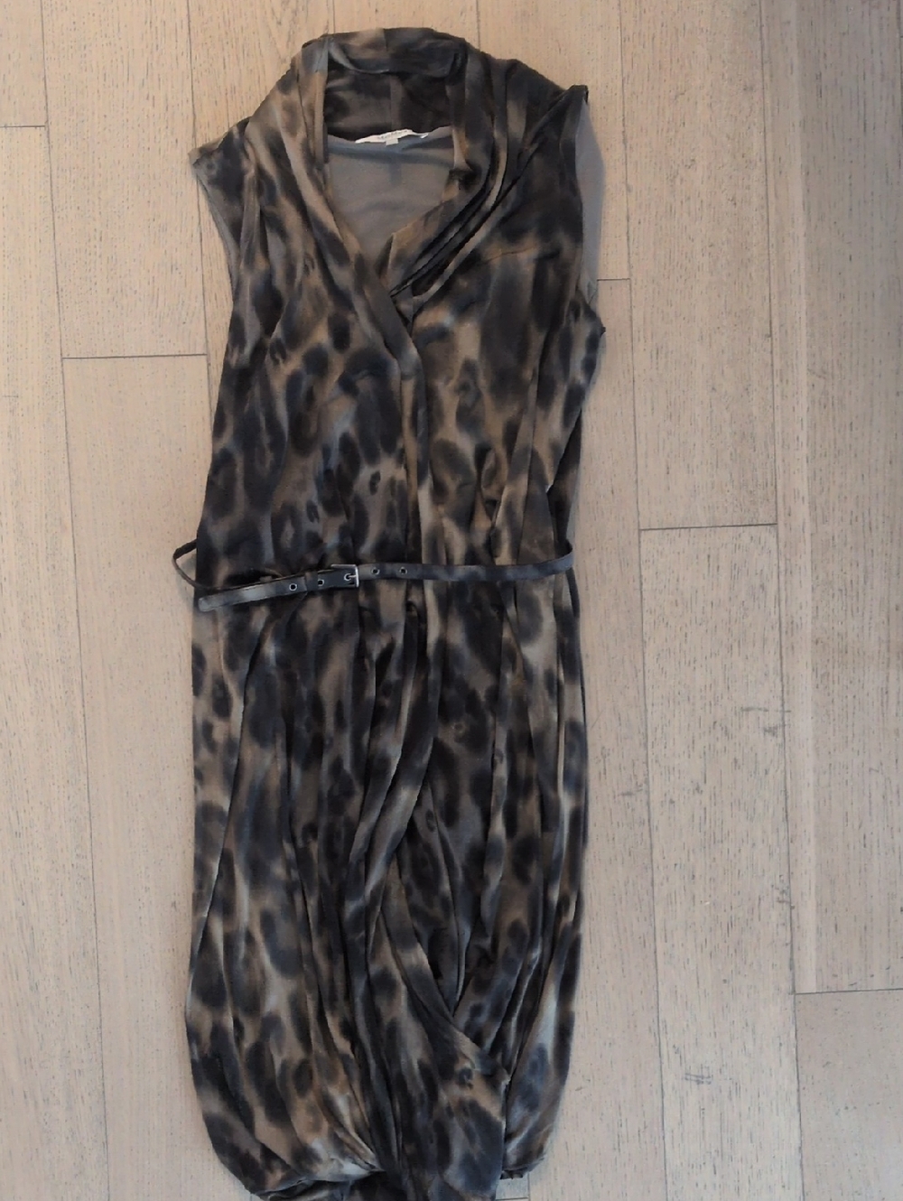 MaxMara Taupe and Black Leopard-Effect Sleeveless Maxi Dress With Belt - Picture 4 of 4